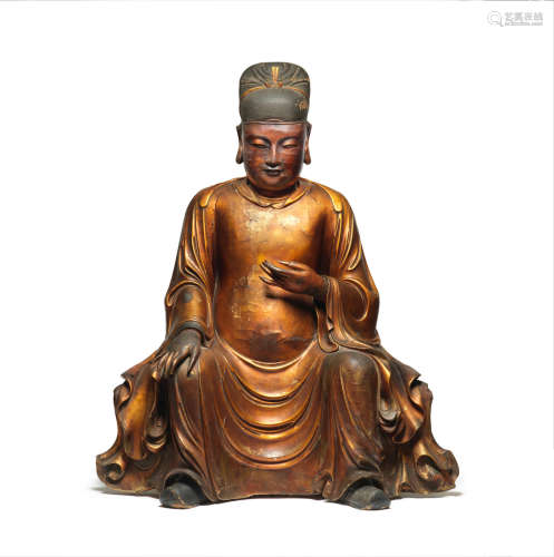 17th century  A rare and large gilt-lacquered wood figure of Wenchang