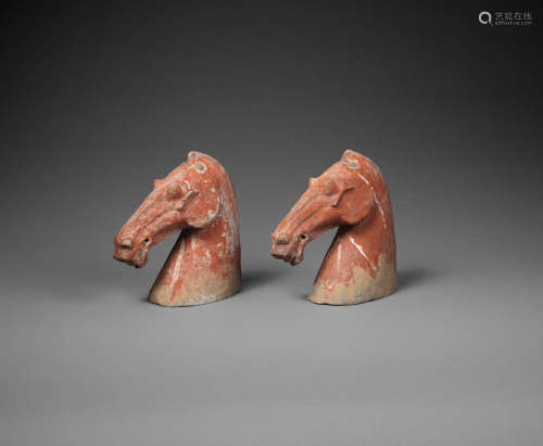 Han Dynasty A pair of pottery horse heads