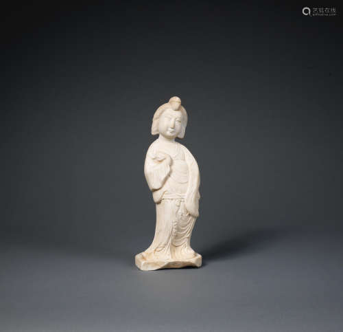 Late Tang Dynasty/Five Dynasties  A fine and rare white marble figure of a court lady