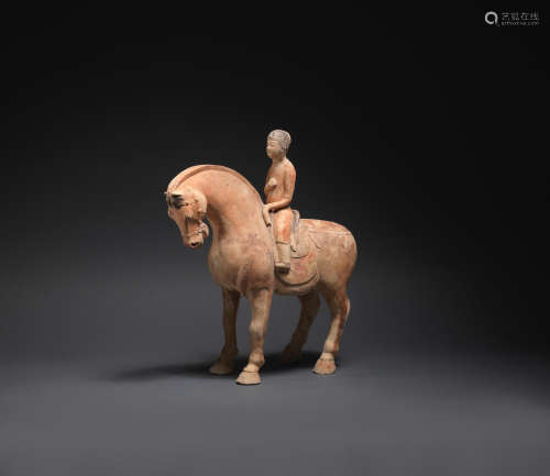 Tang Dynasty A painted pottery model of a horse and female entertainer
