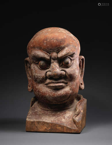 Song Dynasty A rare carved wood head of a Lokapala