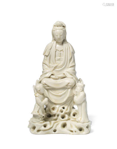 17th century  A blanc-de-Chine figure of Guanyin and acolytes