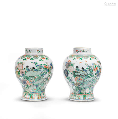 Kangxi  A pair of famille verte baluster jars