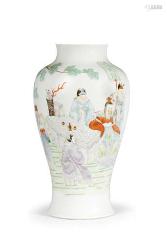 Qianlong seal mark, Republic Period A fine famille rose figural vase