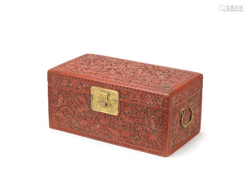 Qianlong A rare three-colour lacquer carved document box and cover