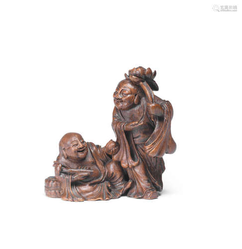 17th/18th century  A finely-carved bamboo 'Hehe Erxian' group