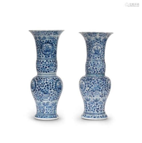 Kangxi A pair of blue and white flaring vases