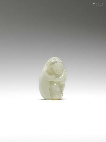 18th century A small white and russet jade carving of a boy