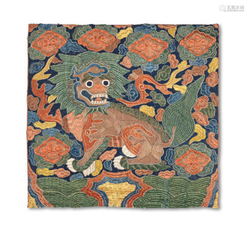 17th century  A rare silk court 'lion' rank badge, buzi