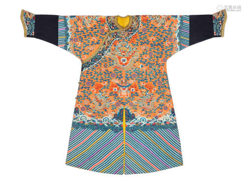 19th century An exceedingly rare Imperial kesi orange-ground twelve-symbol robe