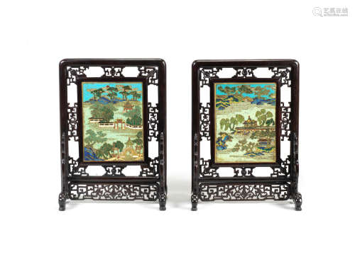 Qianlong A fine pair of cloisonné-enamel double-sided table screens