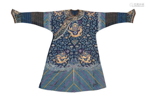 19th century  A blue-ground gauze silk 'nine-dragon' robe, jifu