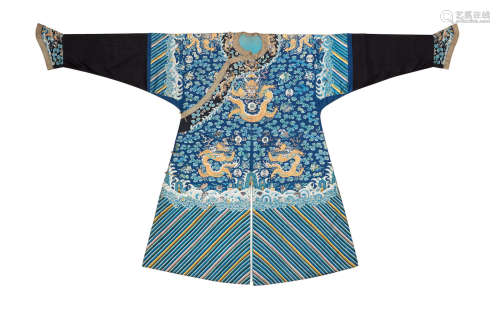 19th century  A blue-ground 'dragon' robe, jifu
