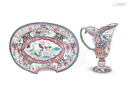 18th century A rare painted enamel ewer and barber's bowl for the Portuguese market, 18th century