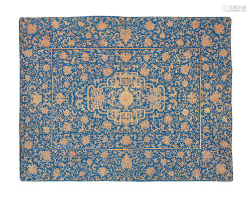 Qianlong  A rare blue-ground silk 'lotus' throne cover