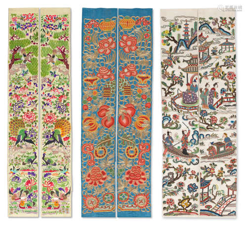 19th century  Three unusual pairs of embroidered sleeve bands