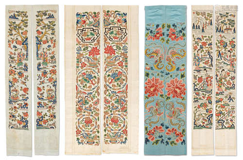 19th century   Four unusual pairs of embroidered sleeve bands