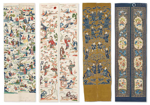 19th century  Four rare pairs of embroidered sleeve bands