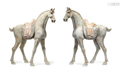 Tang Dynasty A pair of very large painted pottery horses
