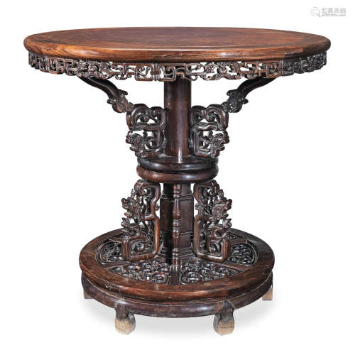 Late Qing Dynasty A hongmu and burlwood revolving circular table