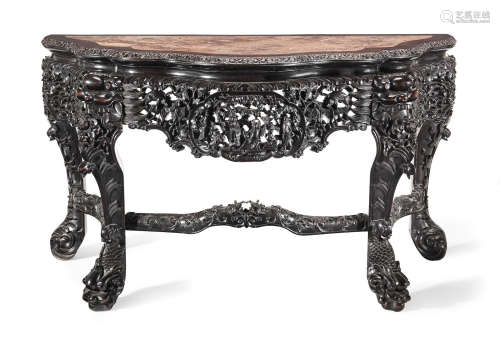 19th century A large hongmu marble-top console table
