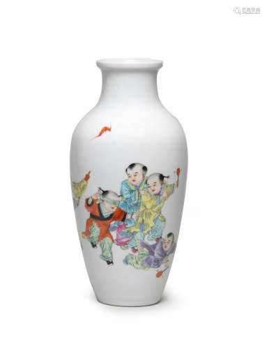 Hongxian four-character mark A famille rose 'Boys at Play' vase