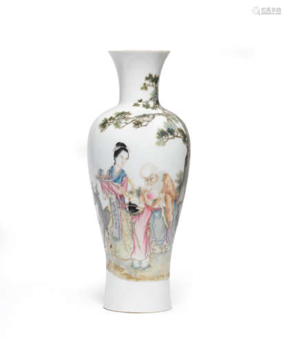 Qianlong seal mark A famille rose 'Shoulao' baluster vase