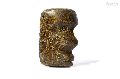 A HARDSTONE TLALOC HEAD,GUATEMALA