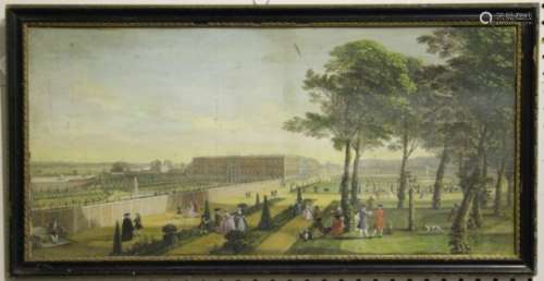 Jacques Rigaud - Prospect of Hampton Court, 18th century etching with engraving and later hand-