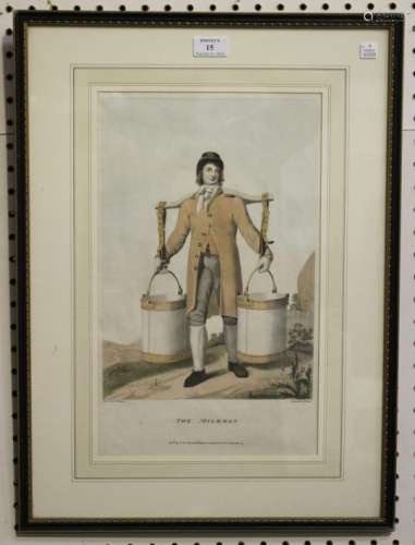 W. Bond, after G.F. Pidgeon - 'The Milkman', stipple engraving with later hand-colouring,