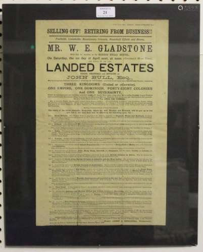 Henry Besley (publisher) - 'Selling Off! Retiring from Business!! Mr W.E. Gladstone Will Sell By
