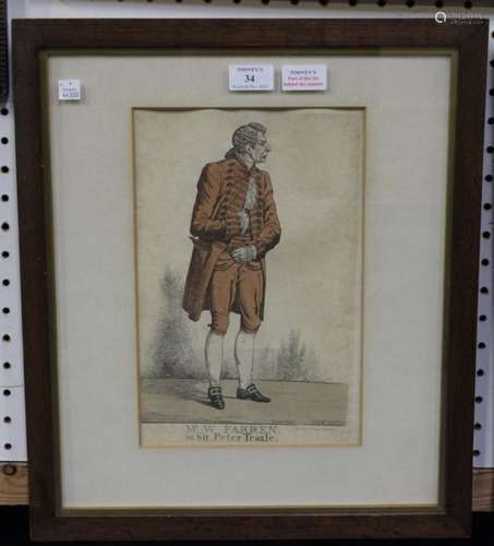 Richard Dighton - 'Mr W. Farren as Sir Peter Teazle', 19th century etching with later hand-