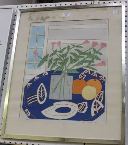 Bryan Pearce - Pink Lilies and Oranges, 20th century colour screenprint, signed, dated '82 and