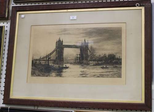 William Lionel Wyllie - Tower Bridge, London, early 20th century etching, signed in pencil, 34.5cm x