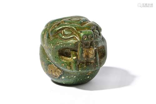 A PRE-COLUMBIAN GREEN STONE JAGUAR VESSEL