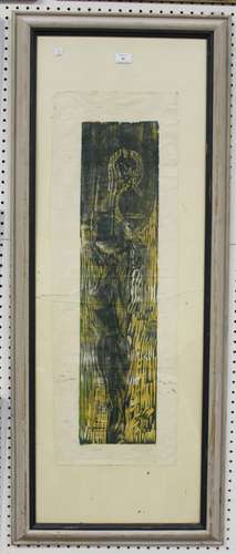 Expressionist School - Abstract Figure, 20th century colour woodcut, indistinctly signed and