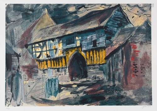 John Piper - Half-timbered House or Barn, 20th century colour lithograph on wove paper, signed and