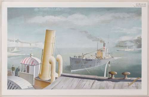 Felix Kelly - Drifter and Paddle Steamers, colour lithograph, printed by the Baynard Press and