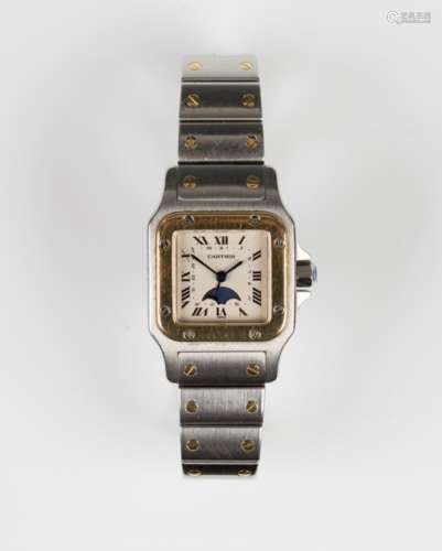 A Santos De Cartier Quartz steel and gold lady's bracelet wristwatch, the signed square dial with