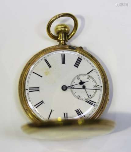 An 18ct gold keyless wind hunting cased gentleman's pocket watch, the gilt three-quarter plate