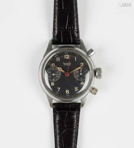 A German Hanhart base metal circular cased military wristwatch, circa 1940s, the movement