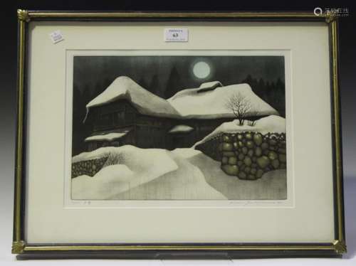 Koichi Sakamoto - Winter Scene, Japan, 20th century colour etching with aquatint, signed and