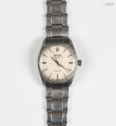 A Rolex Oyster Perpetual steel circular cased gentleman's wristwatch, circa 1958, the signed