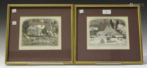 Graham Clarke - 'February' and 'November', a pair of 20th century etchings with hand-colouring, both