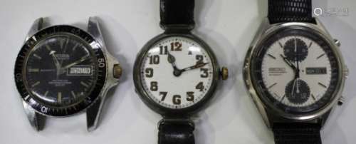 A Buren silver circular cased wristwatch with signed jewelled lever movement, the enamelled dial