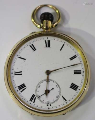 A 15ct gold cased keyless wind open-faced gentleman's pocket watch, the gilt three-quarter plate
