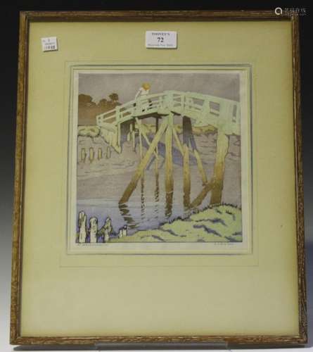 Sylvan G. Boxsius - 'At Walberswick', early 20th century colour woodblock, signed and titled in