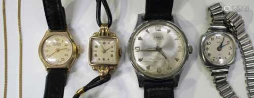 A Bentima Star 9ct gold cased lady's wristwatch, London 1957, case width 2cm, together with a gold