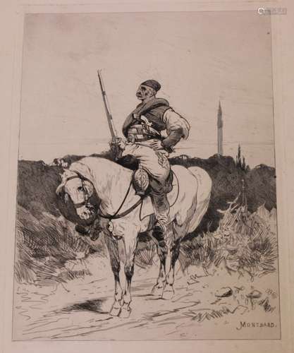 Alfred Kingsley Lawrence - Soldier with Rifle, 20th century etching, dated '21, sheet size 19cm x