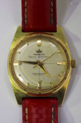 A Marvin Flying Dutchman Automatic 18ct gold cased gentleman's wristwatch, the signed jewelled